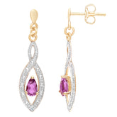 0.36ct Pear Shape Amethyst and Pave Set Diamond Drop Earrings in 9ct Yellow Gold